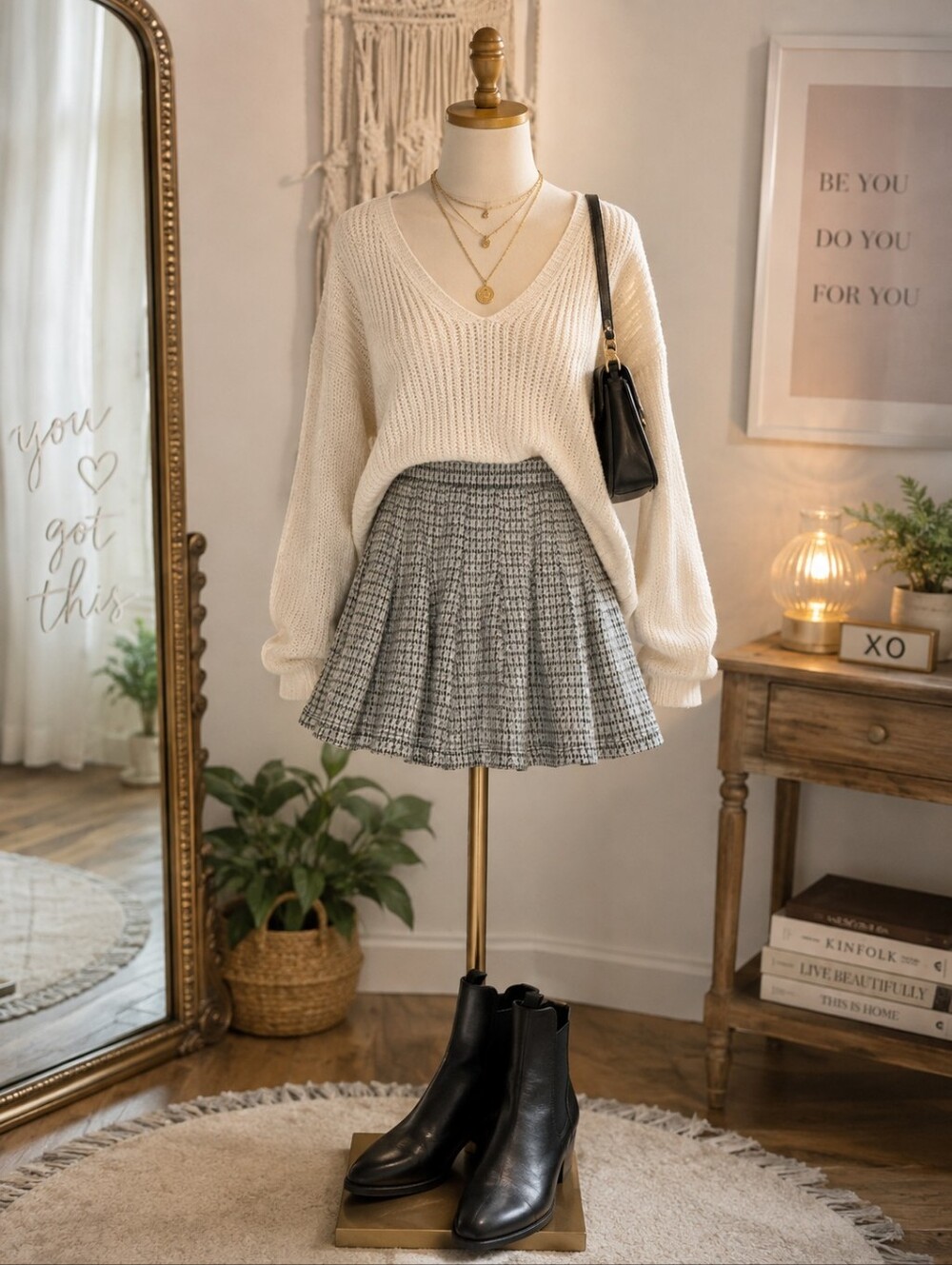 Altar'd State M Blue Houndstooth Mini Skater Skirt Preppy Academia - Picture 1 of 7